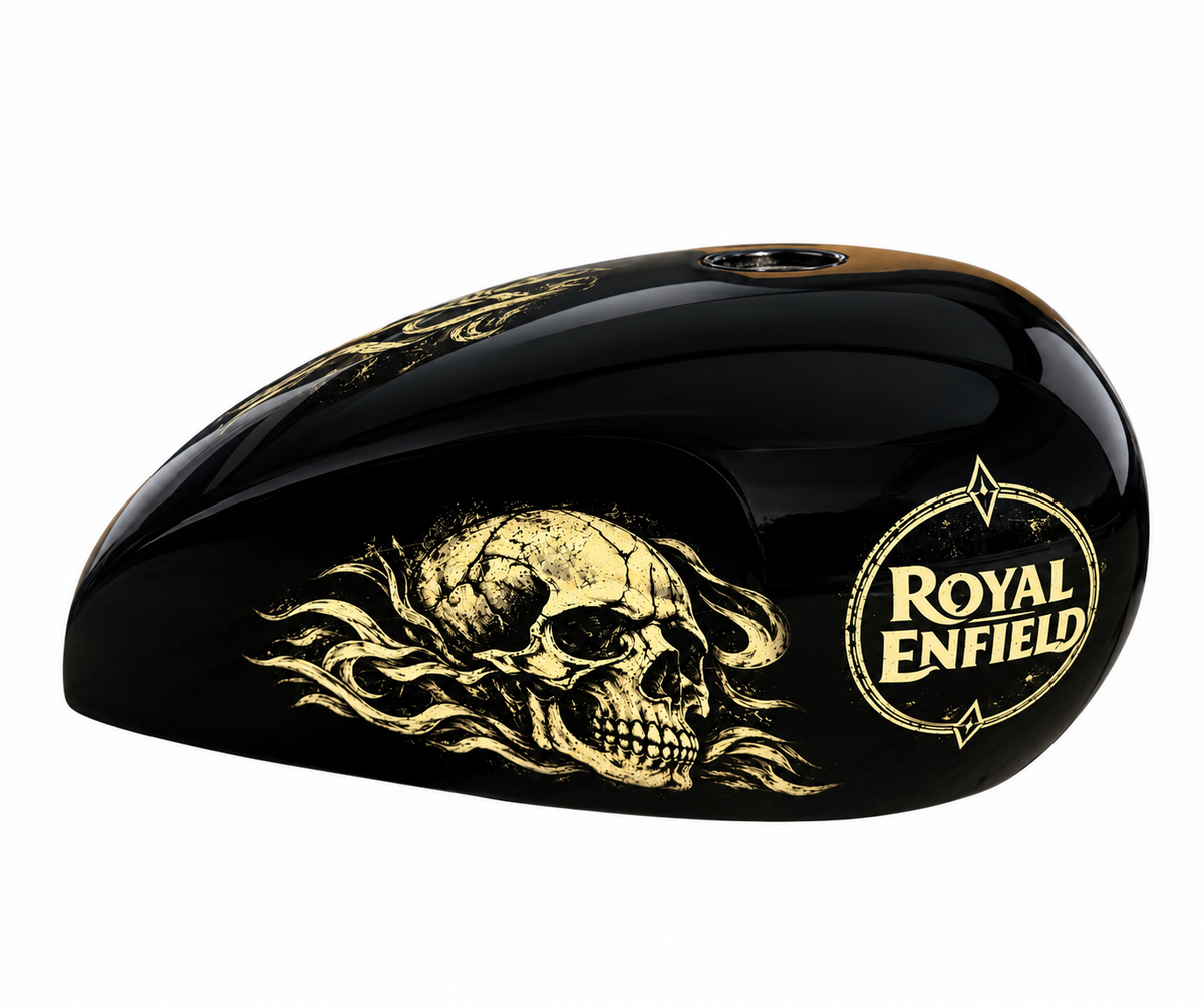 Golden Skull – Caveira Dourada & Arabescos | Tank Cover Premium