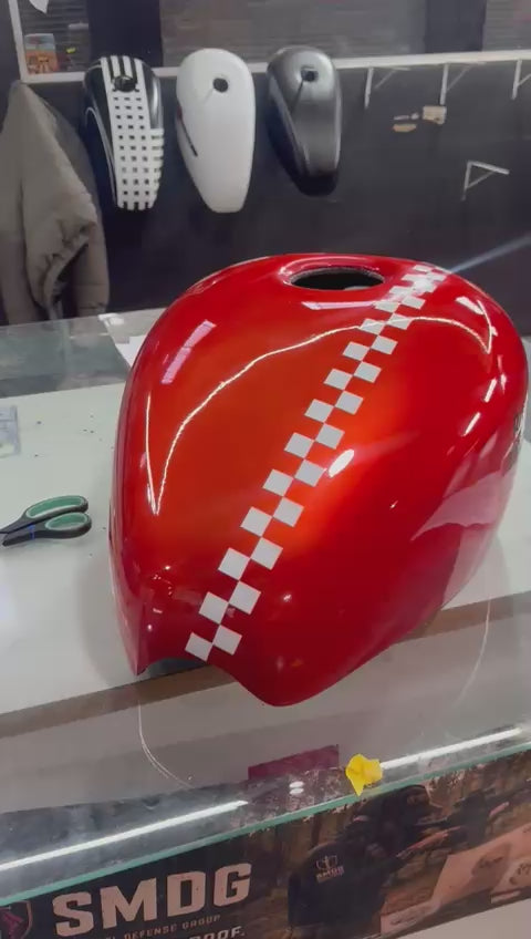 CANDY ORANGE RACING — Candy Orange & White Stripe | Tank Cover Royal Enfield | SimonKustom